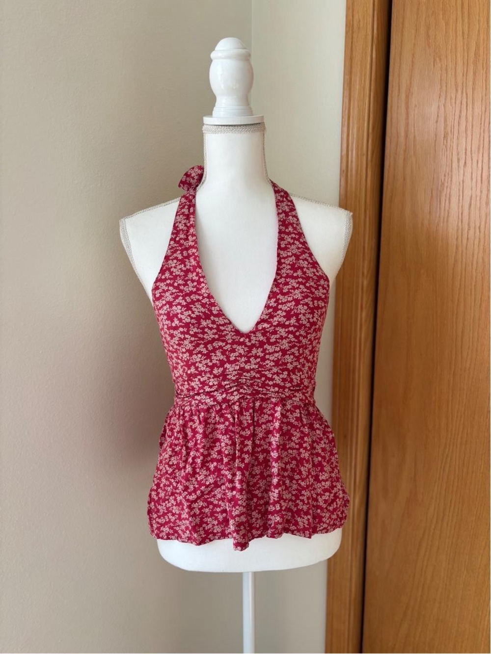 American Eagle Outfitters Red Floral Halter Peplum Camisole
